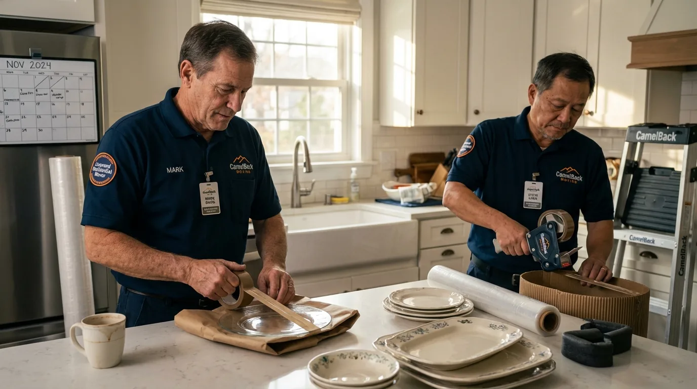 Professional crew packing kitchen dishware in Woodlawn, VA