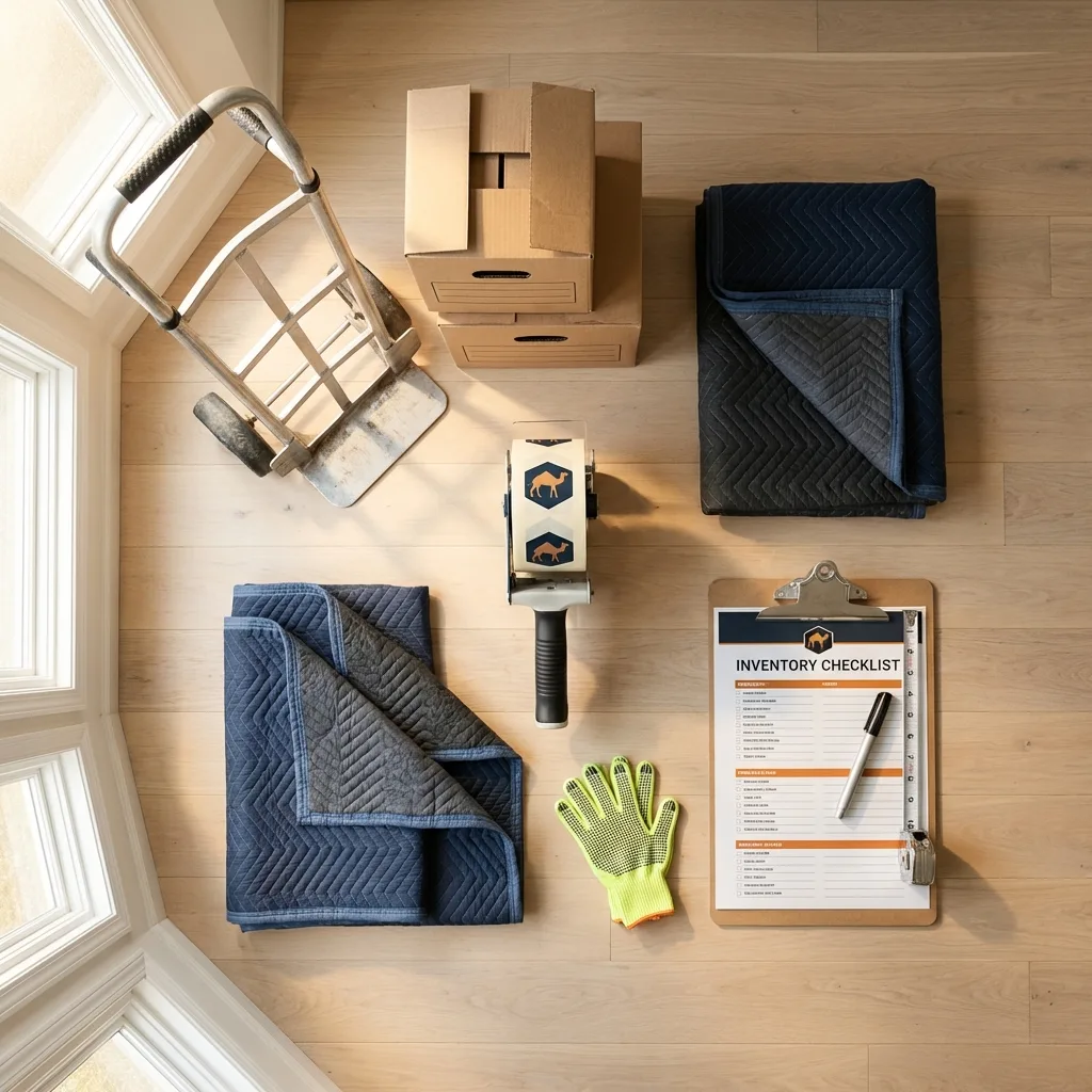 Professional moving supplies and packing materials layout for Woodlawn residential relocations